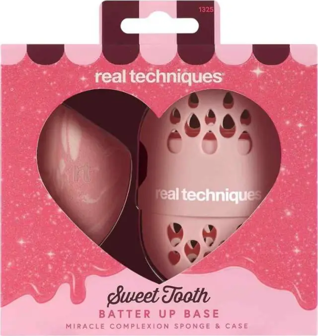 Real Techniques Sweet Tooth Batter Up Base Miracle Complexion Sponge + Case Σφουγγαράκι Μακιγιάζ Με Θήκη Ταξιδιού 2τμχ