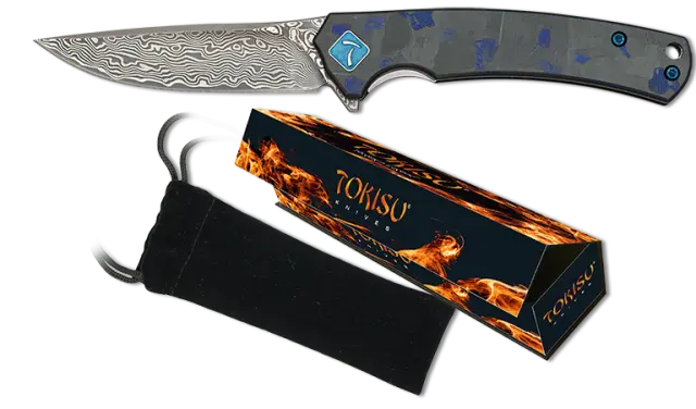 ΣΟΥΓΙΑΣ TOKISU Damascus penknife. CNC.Blue fiber, 18886, 6.80cm, 18886