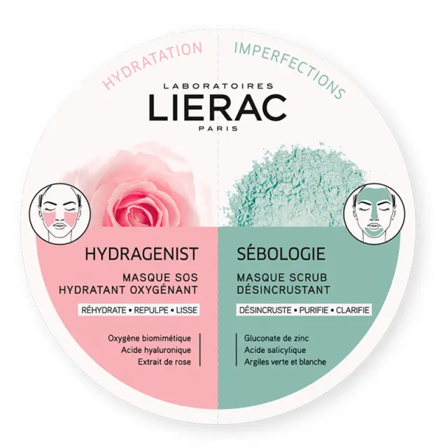 Lierac Hydragenist SOS Moisturizing Oxygenating Mask για Ενυδάτωση, Οξυγόνωση Και Επαναπύκνωση, 6ml Και Sebologie Deep Cleansing Scrub Mask Μάσκα Προσώπου για Βαθύ Καθαρισμό για Μικτές - Λιπαρές Επιδερμίδες, 6ml