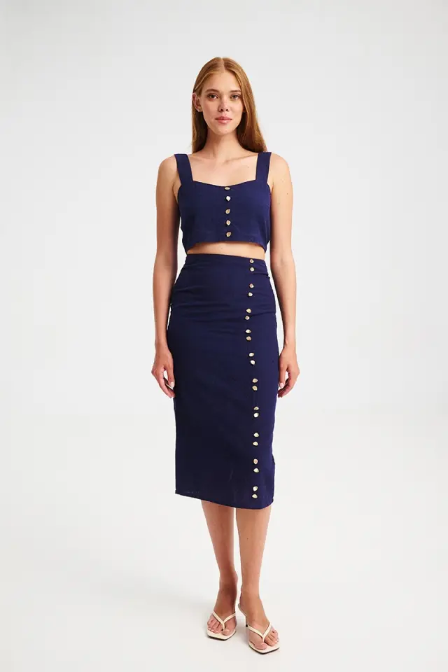 Midi Φούστα με Διακοσμητικά Κουμπιά BERNADA SKIRT - XS 2
