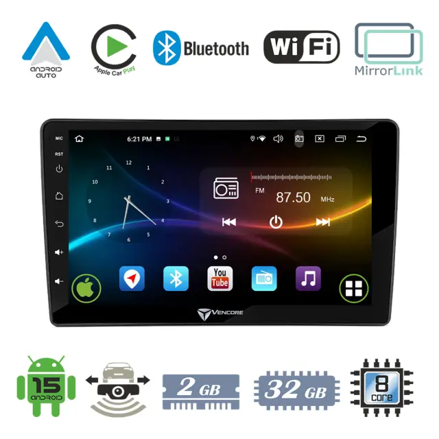 VenCore Οθόνη Multimedia Android 15 9" 9109A MTK6762 Octa-Core 2GB/32GB IPS με Πρόσοψη, CarPlay, Android Auto και Υποστήριξη Κάμερας Οπισθοπορείας AHD για Opel Corsa D 2007-2014 – Μαύρη (3236-10007-0798B2)