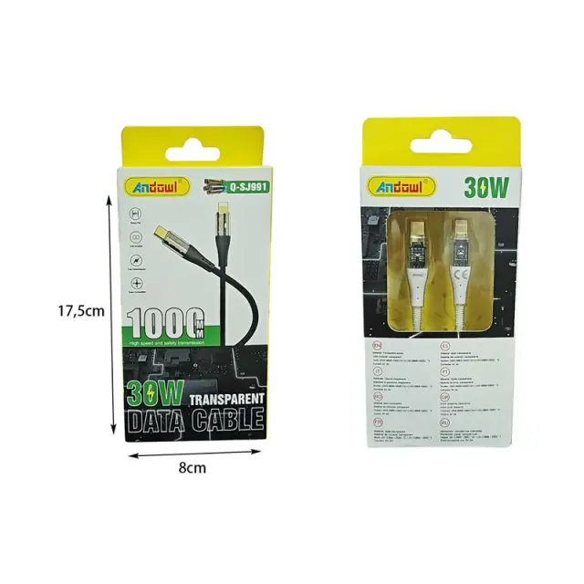 Andowl Διαφανές καλώδιο δεδομένων 30W Q-SJ991 - Transparent Data Cable 817567 2