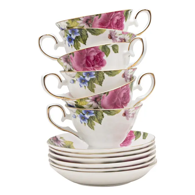 Beauty Home Σετ φλυτζάνια τσαγιού πορσελάνης 12τμχ Eternal Art 7715 Σχέδιο Λουλούδι 2
