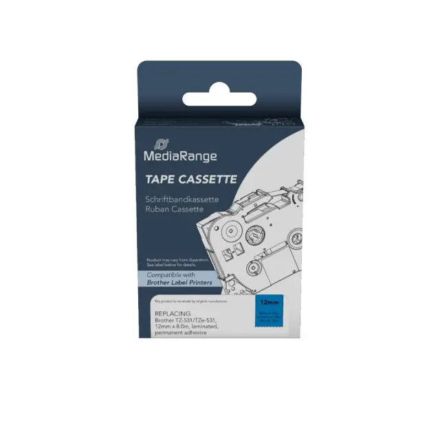 Ετικέτες Γενικής Χρήσης Mediarange (Brother TZ-531/TZe-531, 12mm, 8m, Laminated and Permanent Adhesive, Black on Blue) (MRBTZ531)