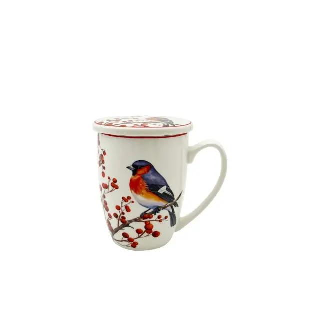 Duo gift Πορσελάνινη Κούπα 360ml με Φίλτρο & Καπάκι: Christmas Birds 2