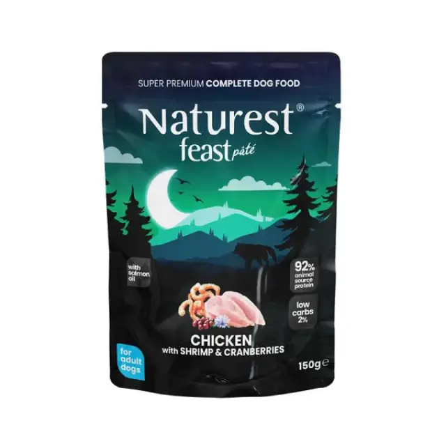Naturest Υγρή Τροφή Σκύλου feast Adult Chicken, Shrimps with Cranberries 150gr