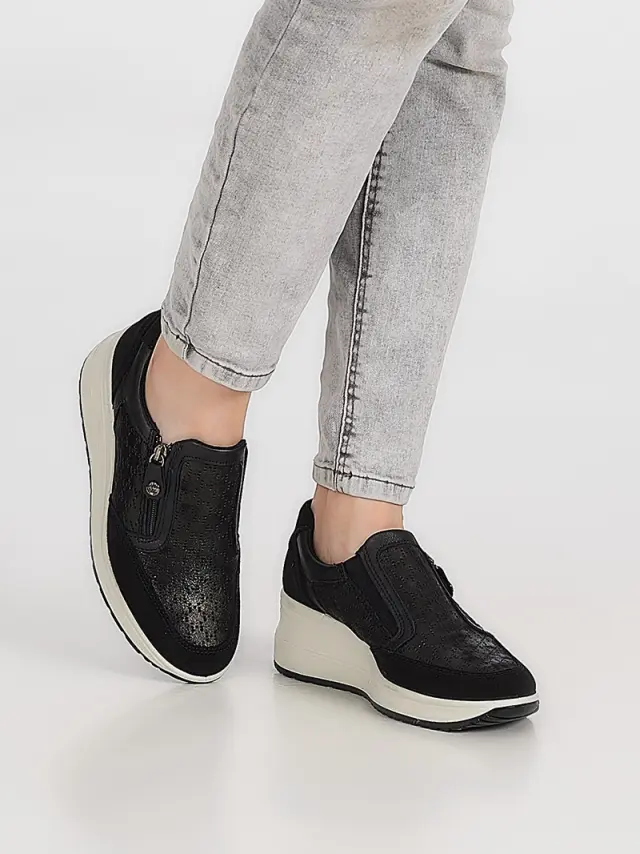 Imac Sneakers Γυναικείο δέρμα/δέρμα Nubuck Μαύρο IMA/555730 NERO/PERLATA 2