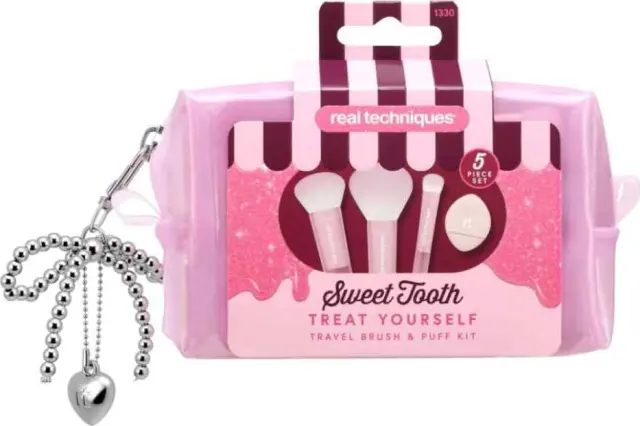 Real Techniques Sweet Tooth Treat Yourself Travel Brush & Puff Set Σετ Πινέλων Μακιγιάζ Και Πουφ Ταξιδιού 5τμχ