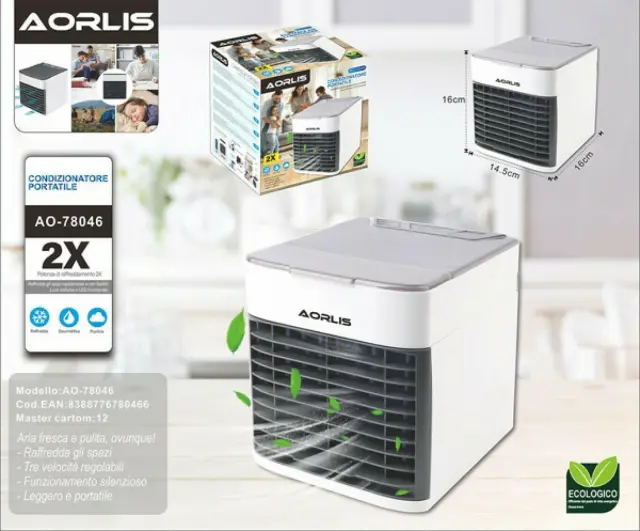 Φορητό Κλιματιστικό Air Cooler - Ανεμιστήρας, Air Condition,Υγραντήρας με Τεχνολογία Εξάτμισης & LED Φωτισμό AORLIS AO-78046 2