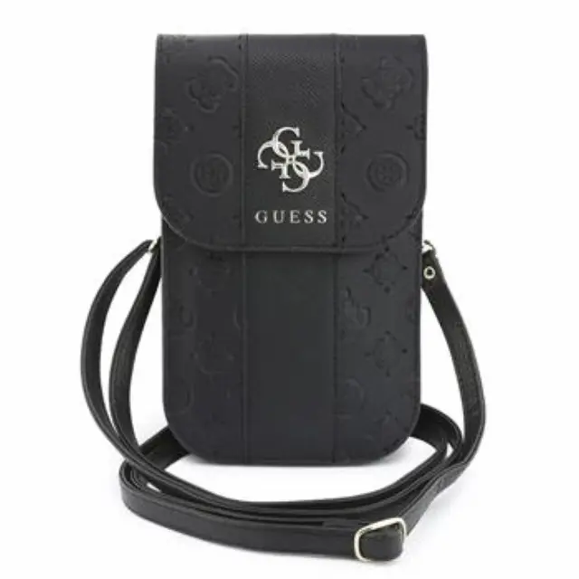 Guess PU 4G Peony Stripe Metal Logo Phone Bag Black