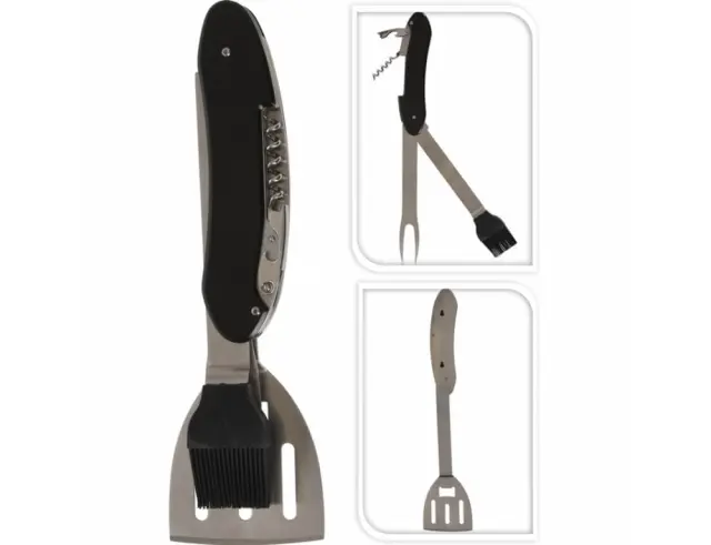 Πολυεργαλείο BBQ 5in1 (C83500990) Με ανοιχτήρι για κονσέρβα και μπουκάλι, σπάτουλα, πινέλο, λαβίδα, Από Ανοξείδωτο ατσάλι, 15 x 2 x 35cm C83500990