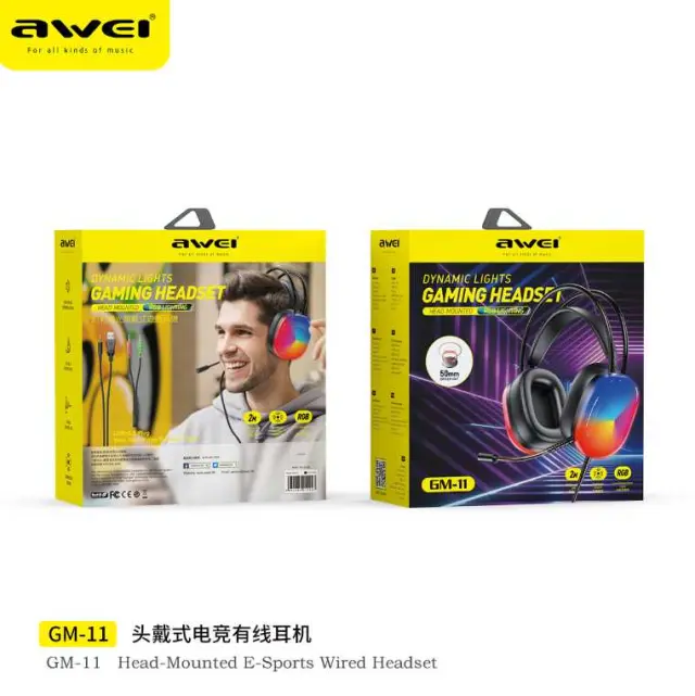 Ενσύρματα ακουστικά - LED RGB Headphones - GM-11 - AWEI - 260868 - Black 3
