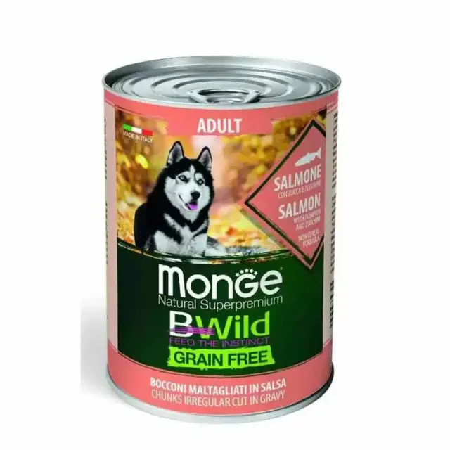 Monge Bwild Grain Free Κονσέρβα Σκύλου με Σολομό, Κολοκύθα και Κολοκυθιά 400gr