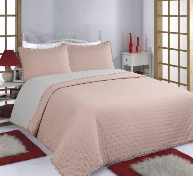 ΚΟΥΒΕΡΛΙ σετ (220cm x 240cm +2x50cm x 70cm) PON-PON pink/grey - -