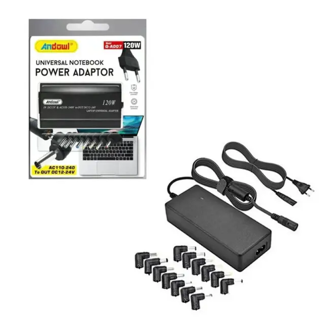 Andowl Universal Φορτιστής Laptop 120W με Αποσπώμενο Καλώδιο Τροφοδοσίας και με σετ βυσμάτων Q-A007 - Universal Notebook Power Adaptor 075831