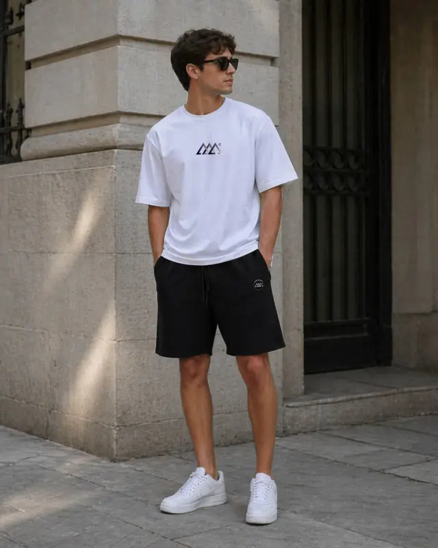 Noshame® Σετ Oversized T-shirt & Βερμούδα Λευκό-Μαύρο με τύπωμα - 752557 - XXL 2