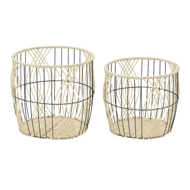 Καλάθι Μαύρο/Φυσικό Μέταλλο/Rattan Φ38x34cm Σετ 2τμχ 3-70-739-0066