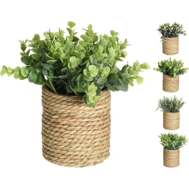 Φυτό Τεχνητό 23cm Σε Ψάθινο Καλάθι 11x11.5cm Σε 4 Ποικιλίες