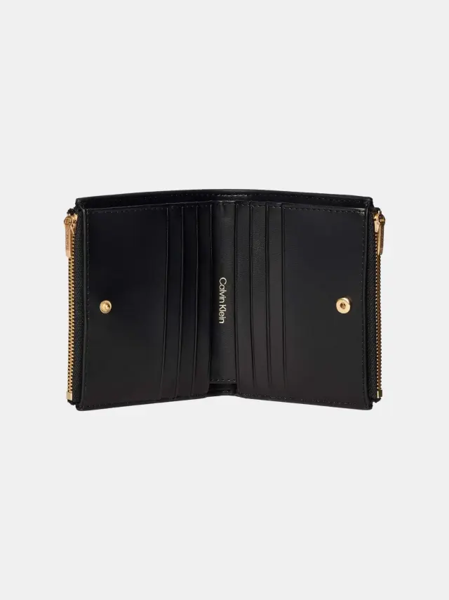 Calvin Klein Γυναικείο Μεσαίο Πορτοφόλι Coated Emblem Double-Zip Bifold Μαύρο 3
