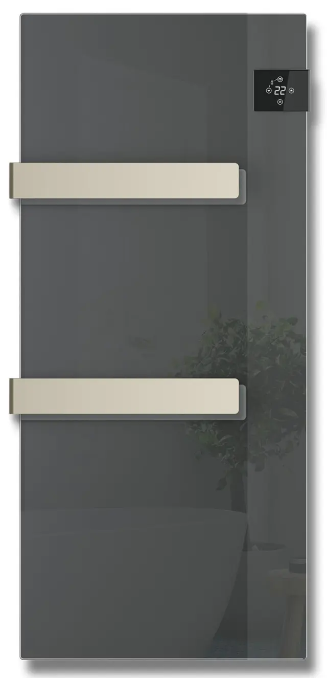 Radialight Silk 750 Watt Ανθρακί - Ψηφιακή Πετσετοκρεμάστρα Μπάνιου με Γυάλινη Πρόσοψη