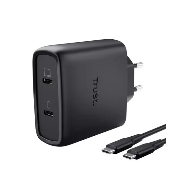 Trust Φορτιστής Maxo GaN 65W 2x USB-C Black (25525)