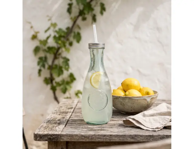 Μπουκάλι Glass Drops Authentic (5927) Με καλαμάκι, Aπό 100% ανακυκλωμένο γυαλί, Xωρητικότητας 600ml, Διαστάσεων Ø 9 x Υ 27 cm 5927