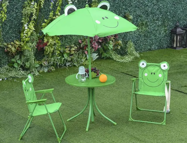 Παιδικό Σετ Κήπου & Βεράντας Frog με Τραπέζι Bistro, Ομπρέλα και 2 Καρέκλες - Μέταλλο - Green FF1000110