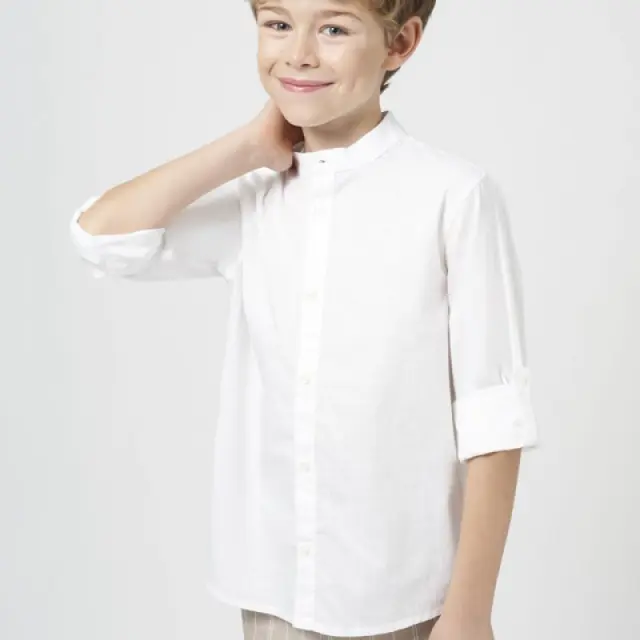Junior 10 έως 18 ετών Πουκάμισο μακρυμάνικο μάο Better Cotton λευκό - 18Ε