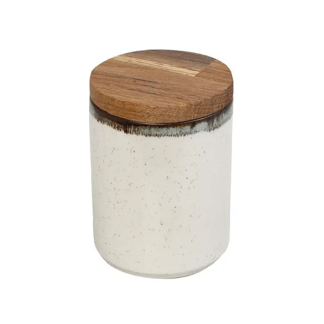 Δοχείο Stoneware με ξύλινο καπάκι Reactive πράσινo Essentials 8x12cm Espiel OWP131K6
