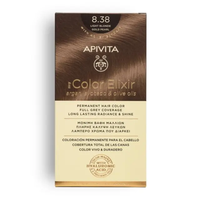 Apivita My Color Elixir Μόνιμη Βαφή Μαλλιών No 8.38 Ξανθό Ανοιχτό Μελί Περλέ, 1 τεμάχιο