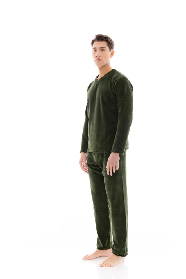 WN-M201 - Oil Green - PYJAMA VELVET V-NECK - XXL 2