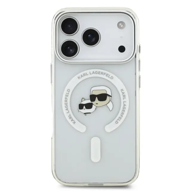 Karl Lagerfeld IML K&CH Heads Metal Frame MagSafe Case for iPhone 17 Pro Transparent 3