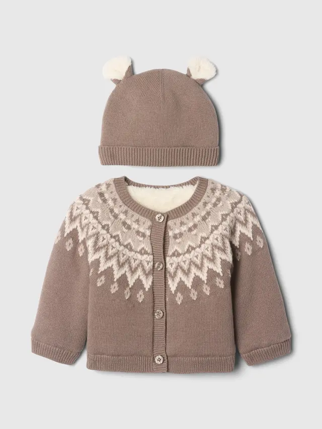 Καφέ Βρεφικό Fair Isle Cozy Ζακέτα Πουλόβερ Σετ plymouth rock