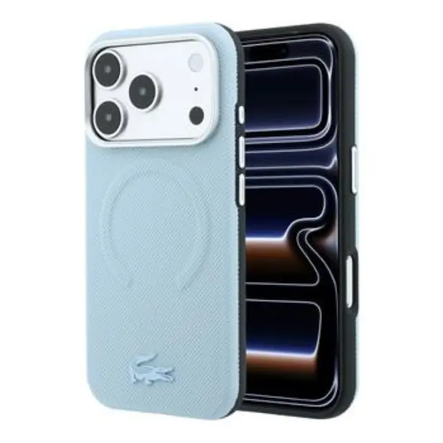 Lacoste PVC Petit Pique Semi Wrap Embossed MagSafe Case for iPhone 18 Pro Blue