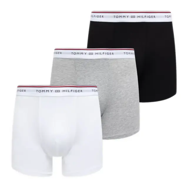 Tommy Hilfiger Ανδρικό Boxer Global Stripe Logo Waistband Trunks - Τριπλό Πακέτο, Χρώμα Λευκό-Ανοιχτό Γκρι-Μαύρο