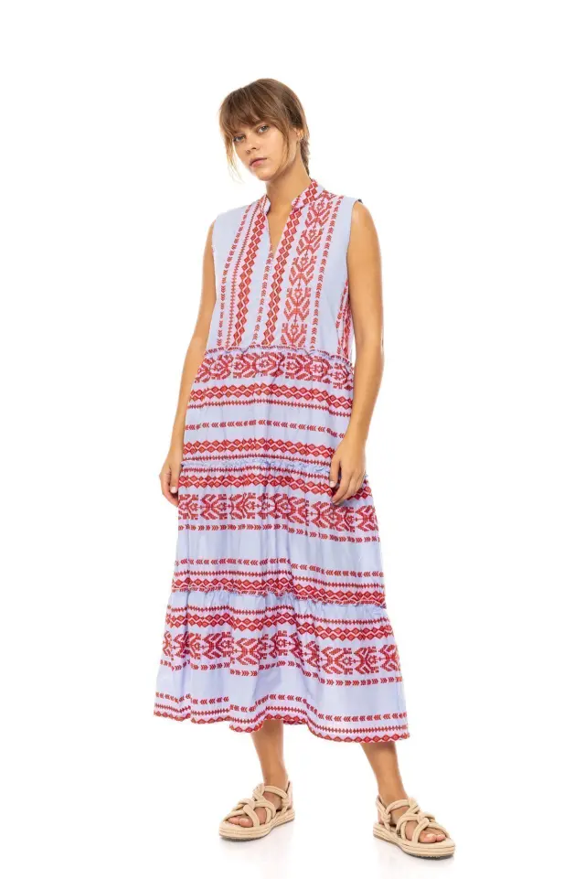 Beachwear Long Embrodery B636 Type Ice Blue Pink Label