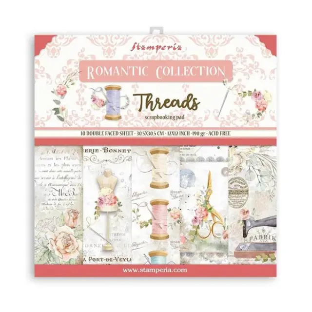 Σετ 10 Χαρτιά Scrapbooking Stamperia Διπλής Όψης - Romantic Threads - 30x30cm