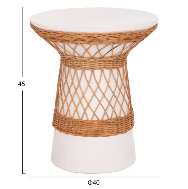 ΒΟΗΘΗΤΙΚΟ ΤΡΑΠΕΖΙ ΣΤΡΟΓΓΥΛΟ FB918167.02 FIBER CEMENT ΛΕΥΚΟ & RATTAN Φ40x45Υεκ 2