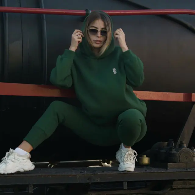 Ghetto Green Hoodie Set with Embroidered Mask Logo | One Size 2