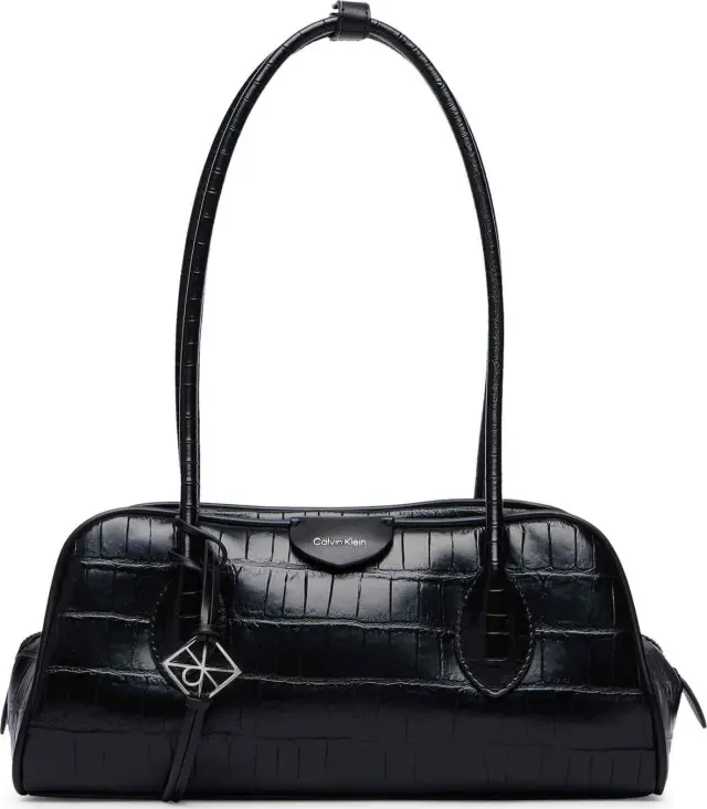 Calvin Klein Γυναικεία Μικρή Τσάντα Ώμου Emblem Trio Croco Shoulder Bag Μαύρο