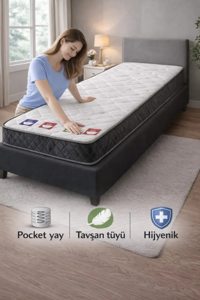 Stewehome Ορθοπεδικό στρώμα με επιφάνεια από τρίχες κουνελιού για υγιεινή Λευκό 190x90x24 cm 3