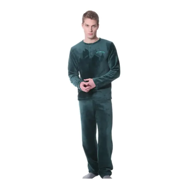 Mario Uomo Ανδρική Πυτζάμα Fleece, Χρώμα Σκούρο Πράσινο