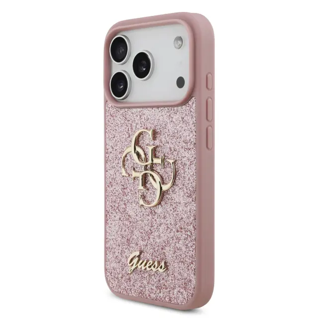 Guess PU Fixed Glitter 4G Metal Logo Case for iPhone 18 Pro Pink 2