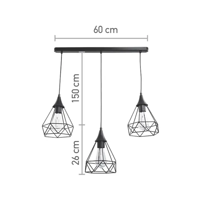 InLight Κρεμαστό φωτιστικό από μαύρο μέταλλο 3XE27 D:60cm (4024-3-BL-RAIL) 2