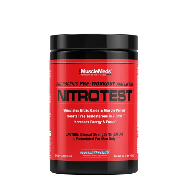 MuscleMeds Nitrotest - 2 in 1 Pre-Workout + Test Booster Blue Raspberry, 30 Servings