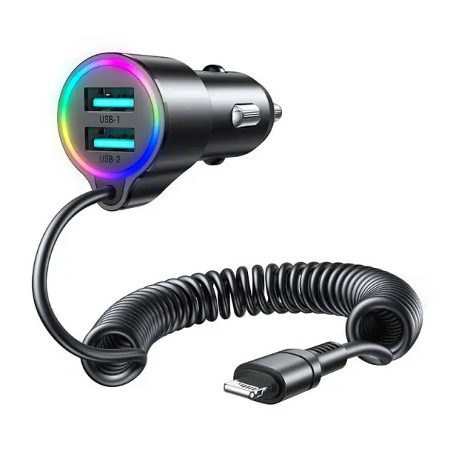 Φορτιστής αυτοκινήτου Joyroom JR-CL25, 2x USB + καλώδιο Lightning (μαύρο)