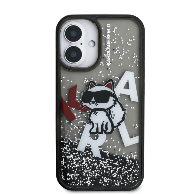 Karl Lagerfeld Liquid Glitter Scattered Choupette Case for iPhone 16 Black 3