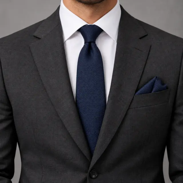 Μπλε Navy Γραβάτα Oxford με Μαντήλι 2