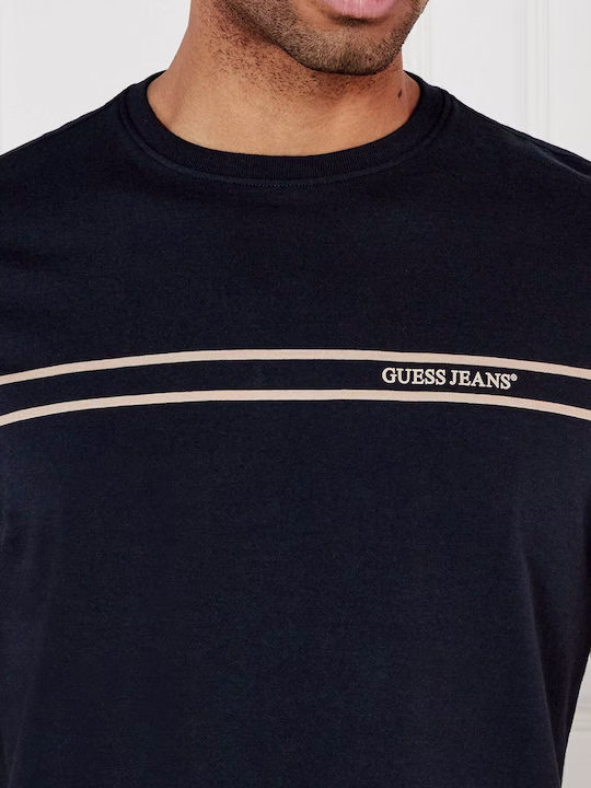 Guess T-shirt Navy με μπεζ ρίγα Μπλε Σκούρο - XL 3