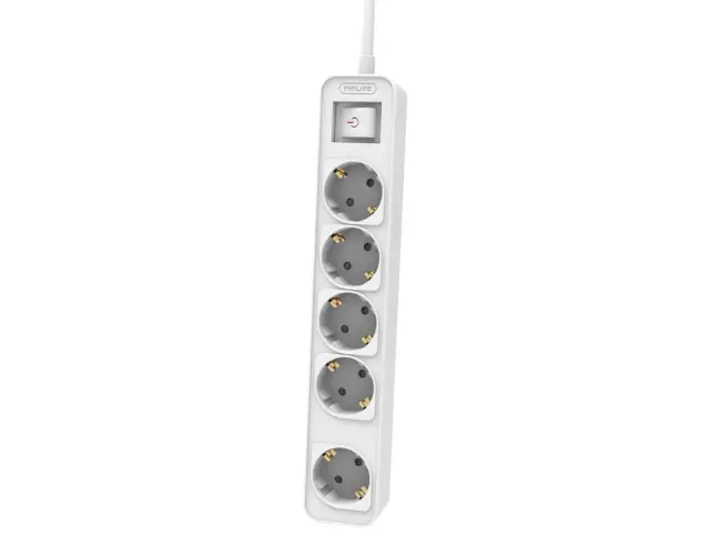 Πολύπριζο Philips - 5x Schuko - Με Διακόπτη On/Off - Παιδική Προστασία - Καλώδιο 1.5m - Λευκό1150102-0027